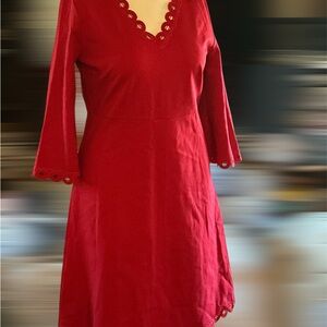 Chico's Elegant Red A-Line Dress with Gold Accents
